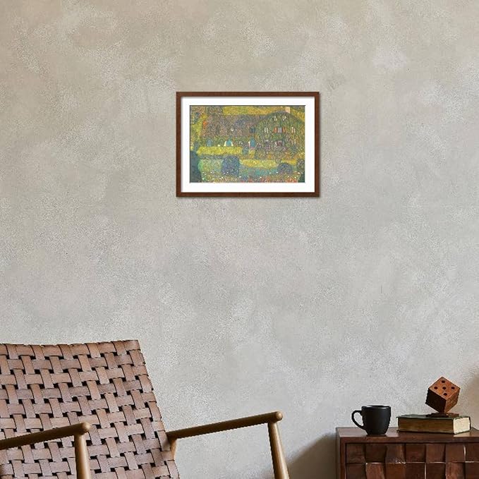 ART.COM Wall Art Print House in Attersee on Brown Frame by Gustav Klimt, 22" x 16"