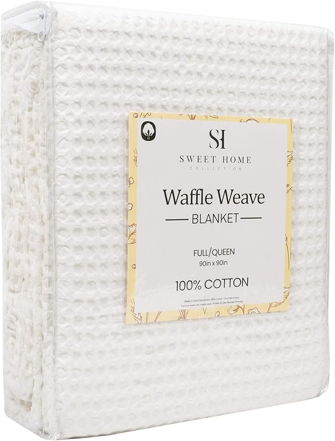 Sweet Home Collection 100% Fine Cotton Blanket Luxurious Weave Stylish Design Soft and Comfortable All Season Warmth, King, Waffle Weave Ivory (Pack of 6)