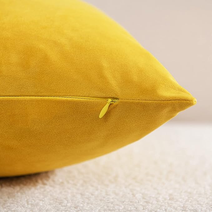 Couch Pillow Covers 16x16 Yellow: 2 Pack Cozy Soft Velvet Square Throw Pillow Cases for Farmhouse Home Decor