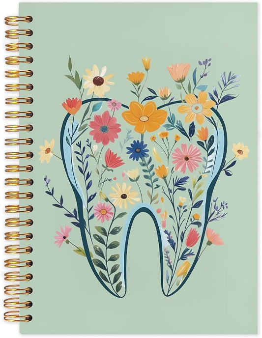 WUCHJ Dentist Gifts Notebook Journal, Dental Assistant Office Gifts for Women, Green Floral Tooth Dental Spiral Notebook Journal for Note Taking, Dentist Office Supplies, 5.5x8.3 Inch