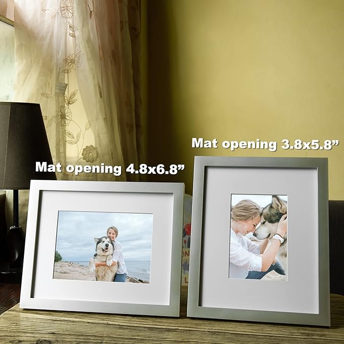 KINLINK 8x10 Picture Frame Light Grey, Solid Wood Frames with Acrylic Plexiglass for Pictures 4x6/5x7 with Mat or 8x10 without Mat,Tabletop and Wall Display Photo Frame, Set of 4