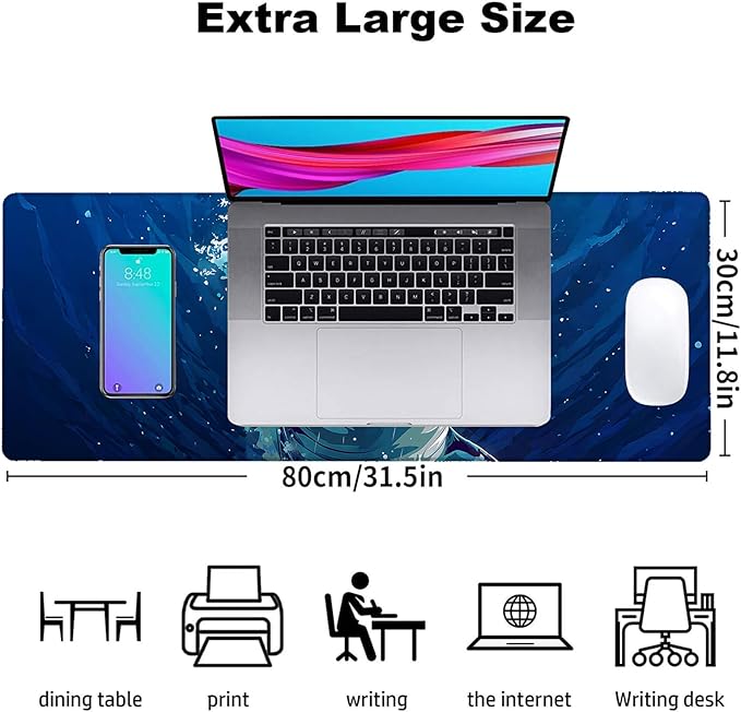 Shark Attack Gaming Mouse Pad, Office Desk Mat, Anti-Slip Rubber Base Cool Aesthetic Mouse Pads for Computer Laptop Keyboard School Home Desktop Gamer Home Accessories Decor 31.5" x 11.8"