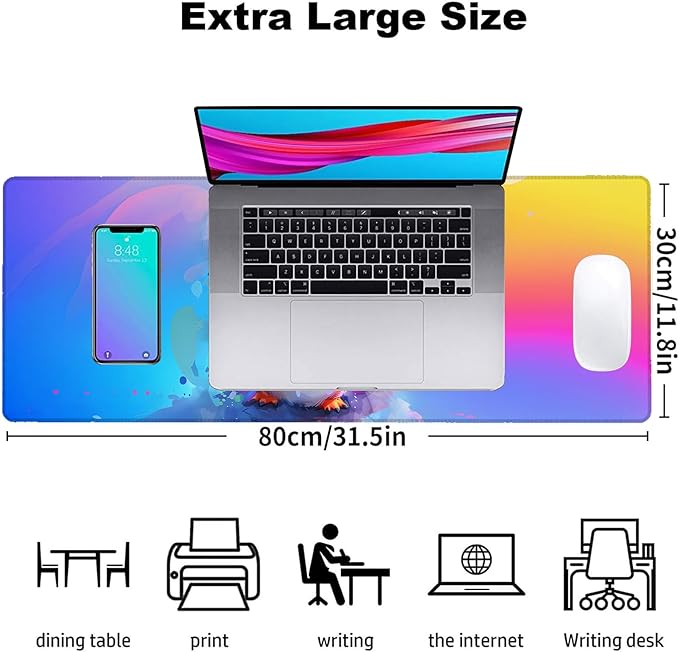 Colorful Penguin Gaming Mouse Pad, Office Desk Mat, Anti-Slip Rubber Base Cool Aesthetic Mouse Pads for Computer Laptop Keyboard School Home Desktop Gamer Home Accessories Decor 31.5" x 11.8"