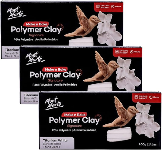Mont Marte Make n Bake Polymer Clay 400g - Titanium White-3PACK