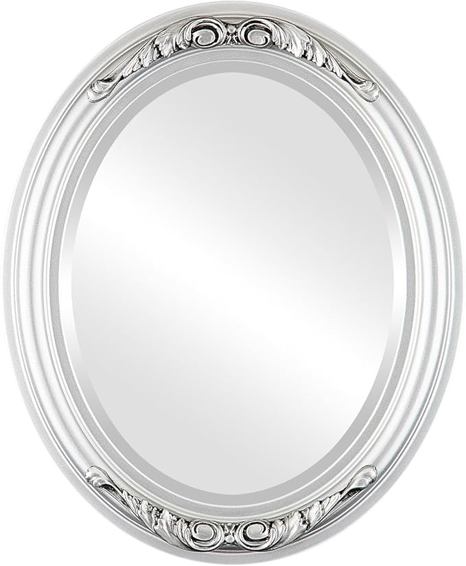 OVALCREST Oval Beveled Wall Mirror for Home Decor - Florence Style - Silver Spray - 32" x 26"
