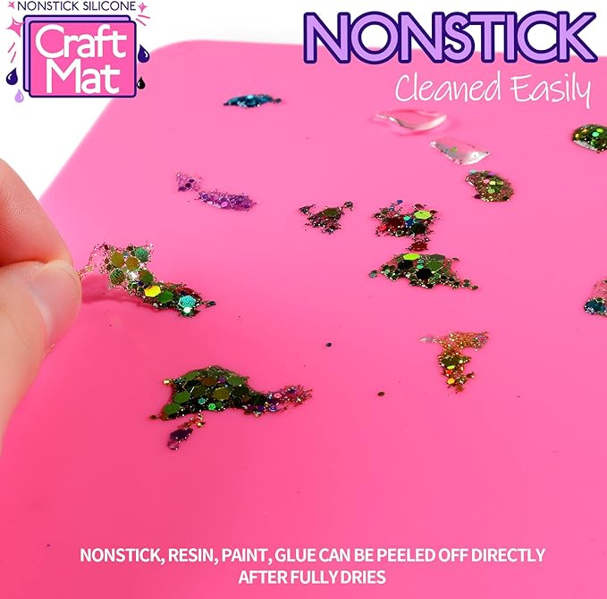 LEOBRO Silicone Mats for Crafts, 2pcs Silicone Mat for Jewelry Resin Molds, UV Resin, DIY Art Crafts, Hot Pink & Light Purple, 11.69" x 8.26"