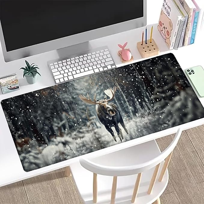 Majestic Moose Gaming Mouse Pad, Office Desk Mat, Anti-Slip Rubber Base Cool Aesthetic Mouse Pads for Computer Laptop Keyboard School Home Desktop Gamer Home Accessories Decor 31.5" x 11.8"