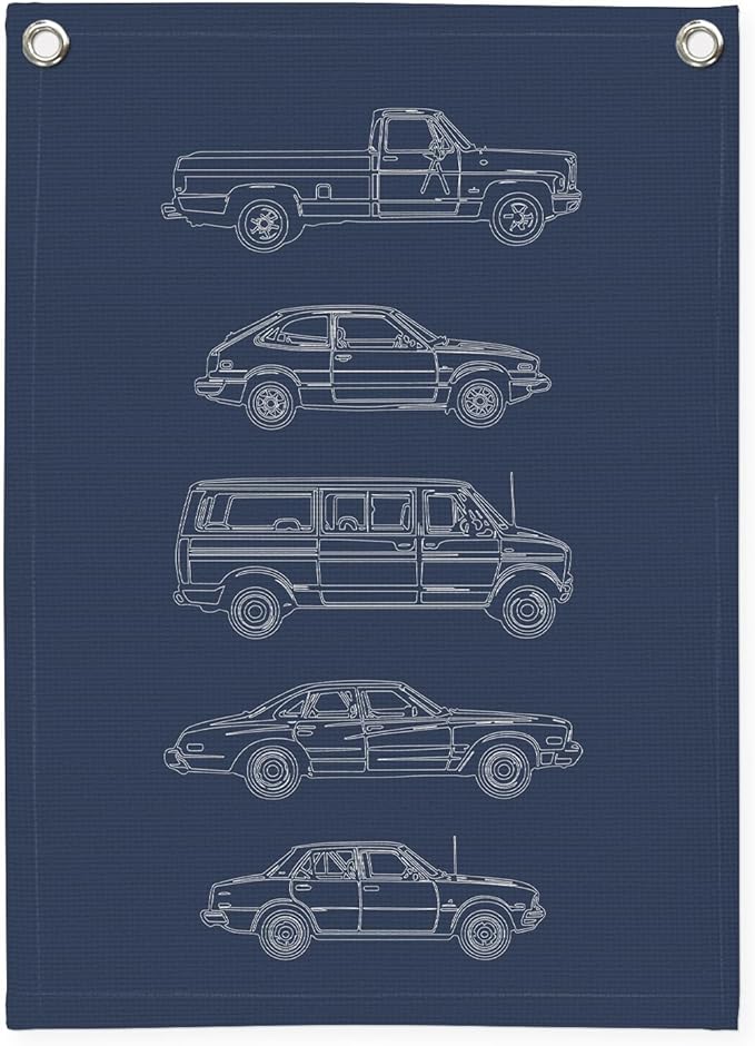 Boy Room Decor,Cars Room Decor for Boys,Vintage Car Decor Linen Canvas Banner,Navy Blue Wall Hanging Pennant Flag for Boys Kids Bedroom Dorm Nursery 18x25 Inch