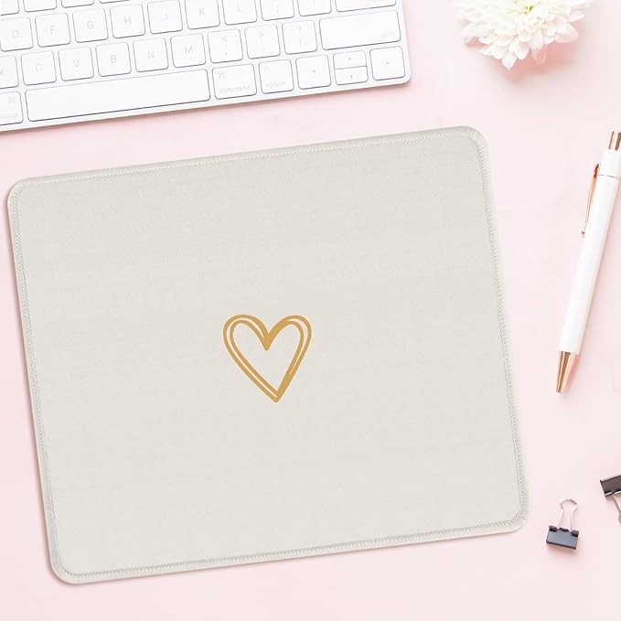Seorsok Square Aesthetic Cute Heart Mouse Pad,Office Home Personalized Mouse Mat Design,Waterproof Funny Mousepad,Non-Slip Rubber Base Computer Mouse Pads for Wireless Mouse,Beige