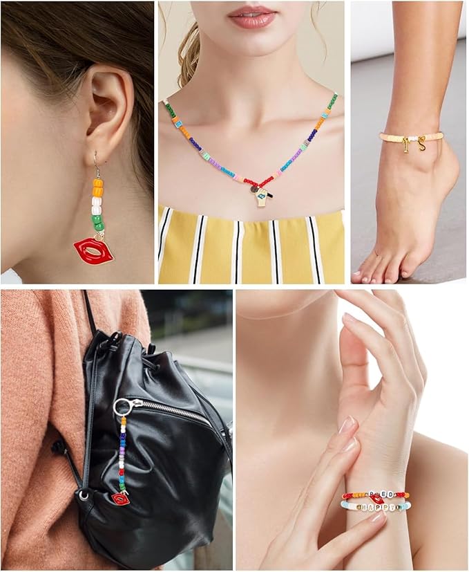 Goldwise Friendship Bracelet Making Kit, 24 Colors 6mm Clay Beads & 4mm Glass Seed Beads with 920 Letter Beads for Bracelet Making, Varieties of Charms, Jewellery Bracelet Making Kits