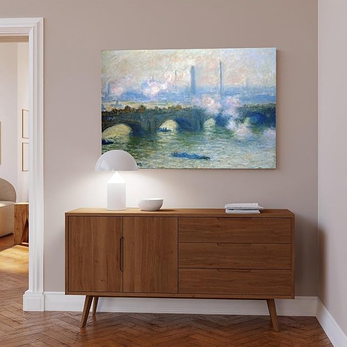 CFIOZYOS 40+ Monet Famous Print Posters Waterloo Bridge, London by Claude Monet Impressionism Poster for Teen Boys Room Wall Art Canvas Painting Print Frame 24×36inch(60×90cm)