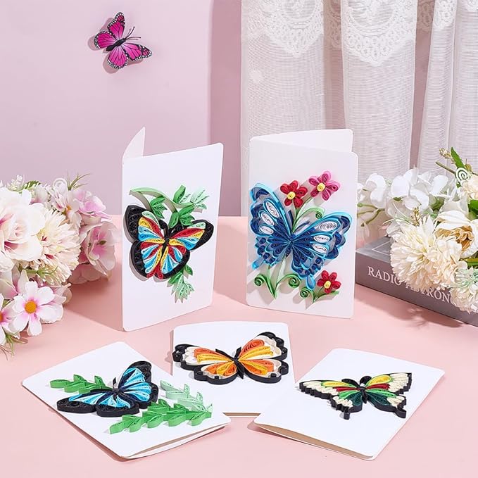 WEBEEDY 20 Sets DIY Butterfly Quilling Greeting Card Kit Paper Quilling Kit for Adults Beginners 5 Styles Butterfly Animal Greeting Card Making Kit with Instruction Birthday Thanksgiving Gift