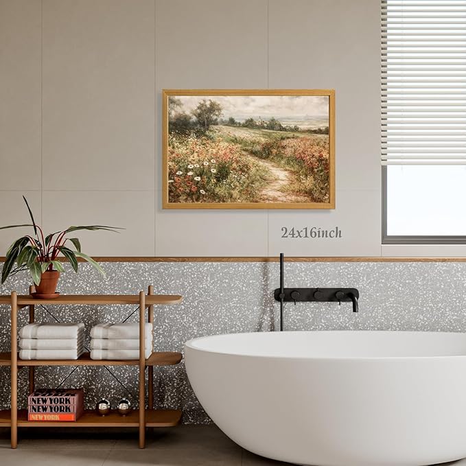LLEEMPI Vintage Wildflower Wall Art, Country Botanical Wall Decor, Floral Meadow Nature Canvas Painting, Rustic Farmhouse Poster Print for Living Room Bedroom Bathroom Office Wood Framed 12x16 Inch