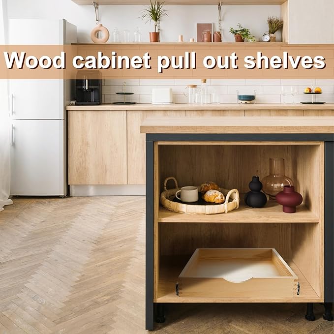 Sintuff 4 Set Wooden Pull out Tray Cabinet Organizer Soft Close Roll out Shelves for Kitchen Cabinets Fully Assembled Slide Pantry Shelves (18'' X 21'')