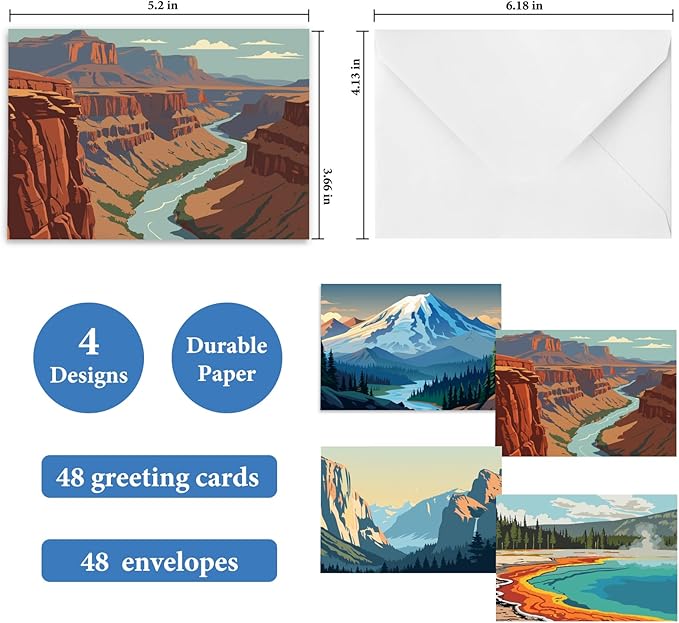 48 Pack Blank Cards and Envelopes, National Parks Blank Greeting Cards, Blank Cards for All Occasion