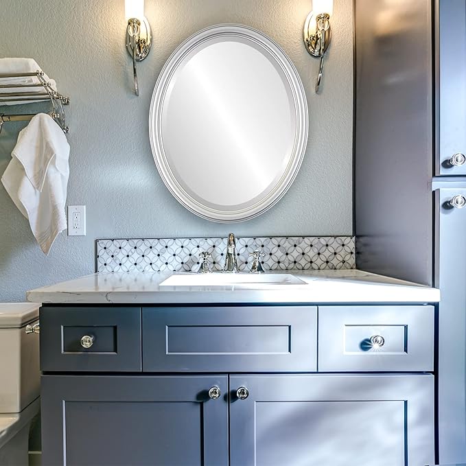 OVALCREST Oval Beveled Wall Mirror for Home Decor - Saratoga Style - Silver Spray - 20x26 Outside Dimensions