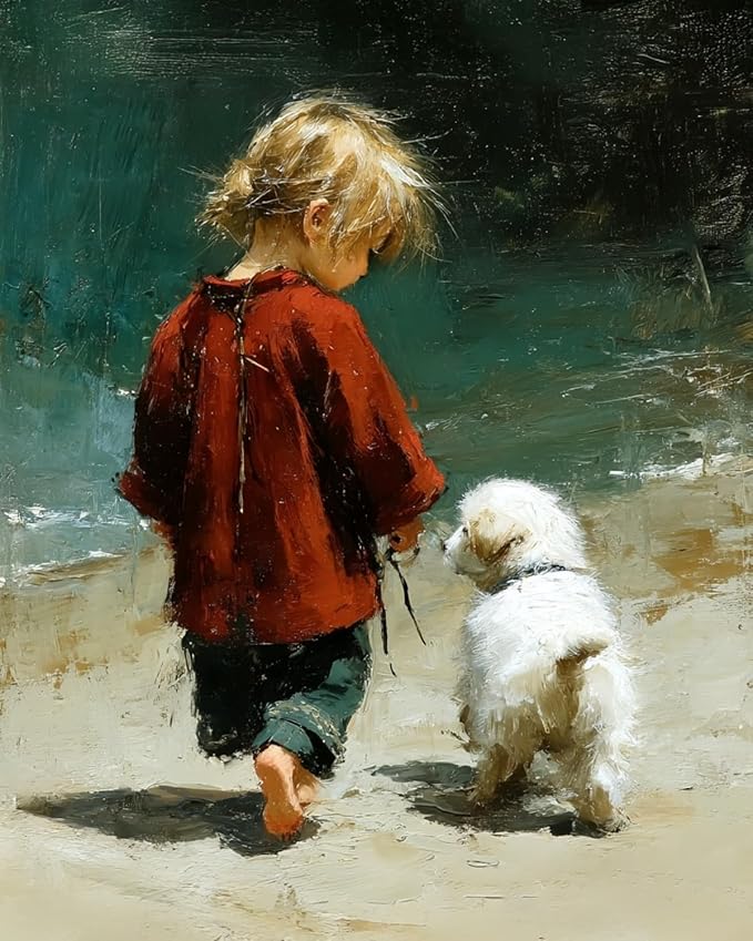 Mosaflare Paint by Numbers for Adults Beginner, Girl and Dog Adult Paint by Number Kits on Canvas, DIY Acrylic Oil Easy Painting by Numbers for Home Wall Decor 16X20 inch (Without Frame)
