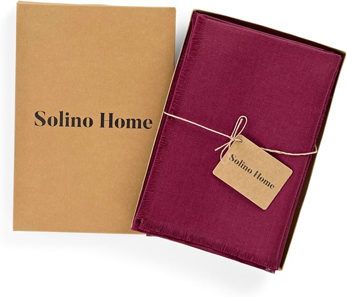 Solino Home Beet Linen Napkins Set of 4-100% Pure Linen Fringe Dinner Napkins 20 x 20 Inch for Valentines, Winter