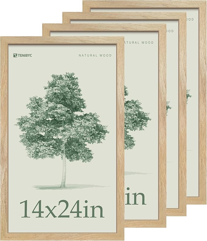 Picture Frame 4 Pack - Solid Wood Poster Photo Frame - Woodgrain Series - Room, Office, Gallery, Studio Display - Wall Hanging