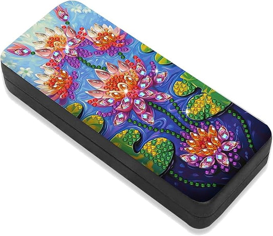 Leatrice Flower Diamond Art Kits for Adults Small Diamond Painting Kit Gem Art Paint by Diamonds Dot Eyeglasses Case 5d Diamond Art DIY for Beginner Women Lotus