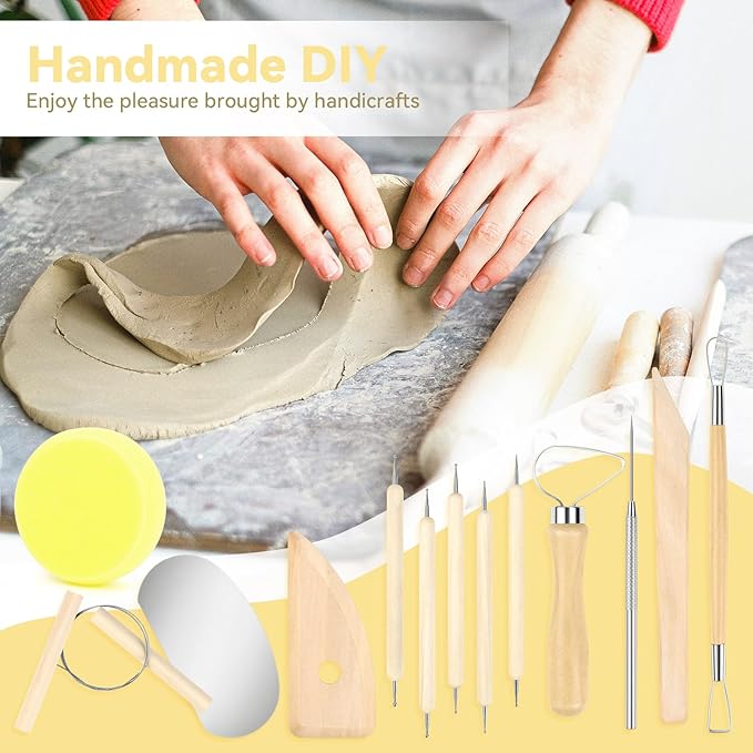 13 Pcs Clay Tools Kit, Pottery & Clay Sculpting Tools, Polymer Clay Tools for Adults, Pottery Craft, Drawing, Dotting, Baking, Carving, Molding, Modeling, Shaping