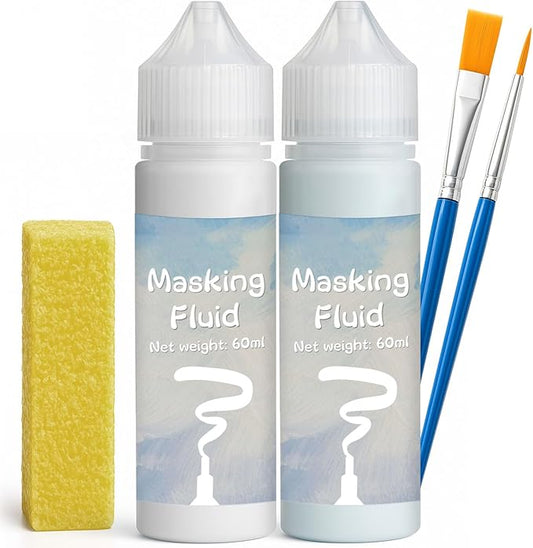 120ml Blue&White Masking Fluid for Watercolor Painting Kit, Fast Drying Easy Peel Use, Watercolor Masking Fluid Prevent staining Keeps Areas Colorless