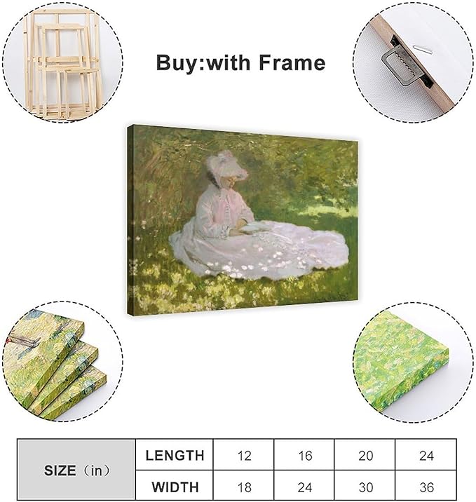 CFIOZYOS 40+ Monet Famous Print Posters Springtime by Claude Monet Impressionism Canvas Poster Bedroom Decor Print Sports Landscape Office Room Decor Gift Frame 24×36inch(60×90cm)