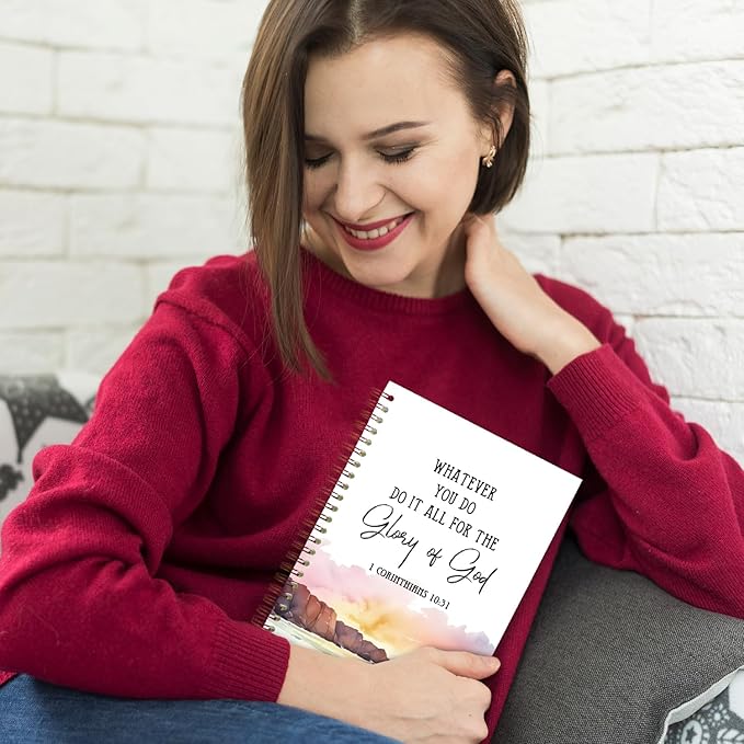 Watercolor Christian Spiral Notebooks, 1 Corinthians 10:31 Bible Journal, Scripture Journals for Writing, Christian Gifts for Women, Religious Notebook for Note Taking, 5.5x8.3 Inch