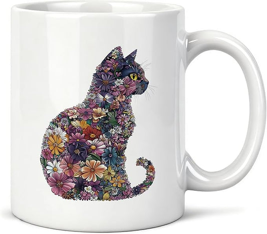 Wildflower Cat Mug 11 oz, Cat Lover Gifts for Women, Cats Mom Lady Gifts Coffee Cups Ceramic, Aesthetic Kitten Ceramic Mug for Coffee Tea Hot Cocoa Home Office Work