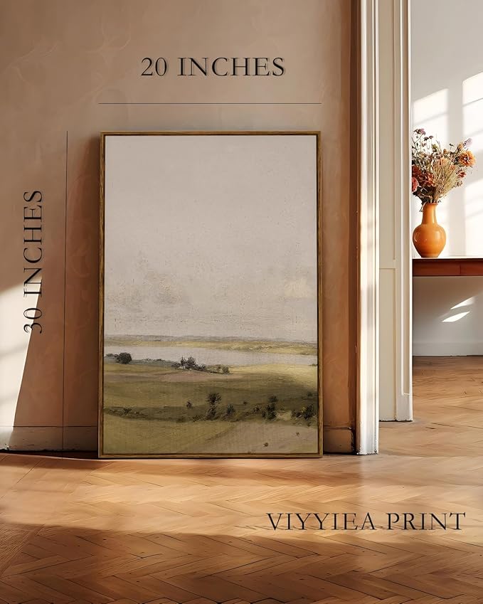 VIYYIEA Vintage Nature Large Framed Wall Art, View of Hilly Paintings Art Decor Aesthetic, Canvas Print Artwork, Hilly Landscape Wall Pictures for Bedroom Bathroom Office, 20x30 Inch