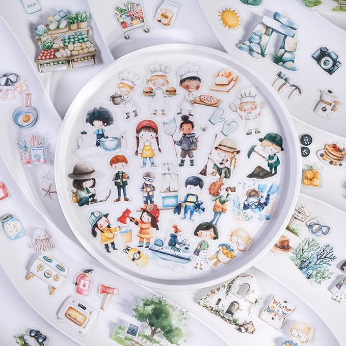 120 Pieces Dream Job Themed European Style PET Stickers for Scrapbooking, Card Making, Journaling, DIY Crafts, and Junk Journal Supplies (6 Pack)