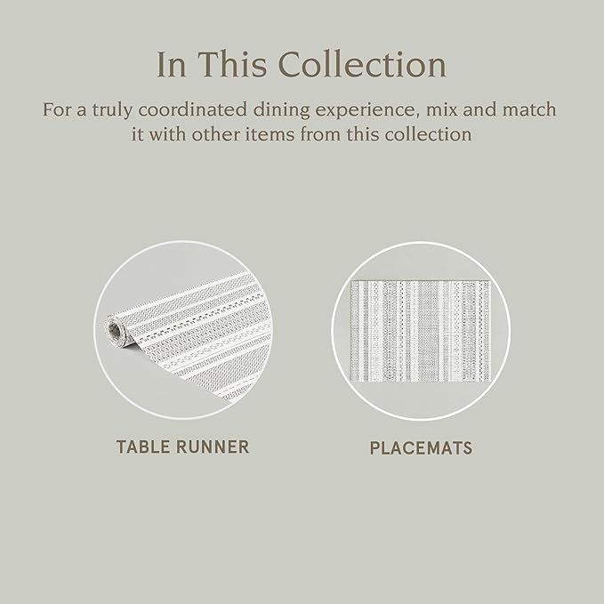 Over&Back Set of 4 Reversible Woven Placemats - Colorful Dining Room Table Mat - UVA/UVB-Proof Polypropylene - Indoor and Outdoor Kitchen and Home Decor - Striped - Grey - Rectangle
