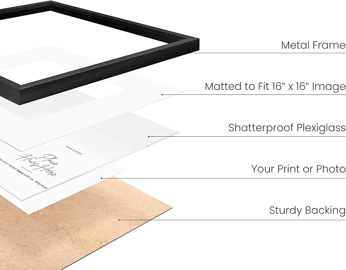 HAUS AND HUES 20x20 Black Metal Picture Frames Matted to 16x16 - Features Premium Aluminum & Hanging Hardware, Shatterproof Plexiglass - Ideal for Home, Room, Office (20x20 in, Black, Set of 4)