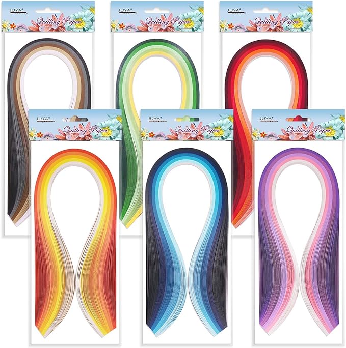 JUYA Paper Quilling Kits with 30 Colors 600 Strips and 8 Tools (Width:5mm with Glue, Pink Tools)