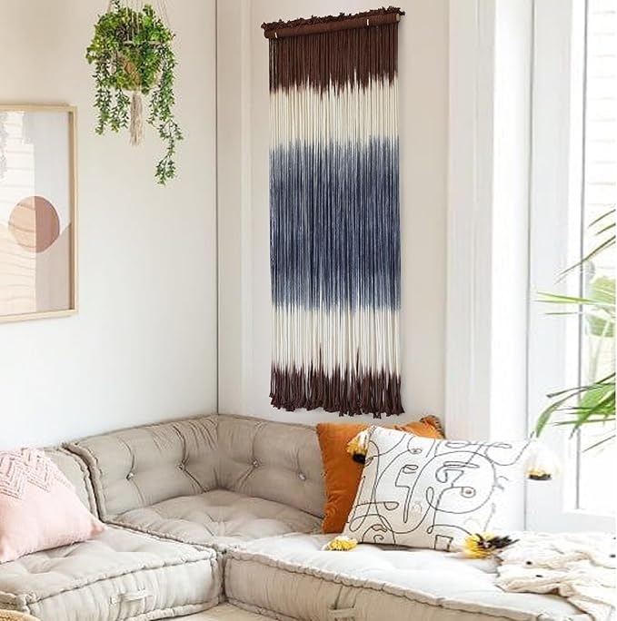 Macrame Wall Hanging Dip-Dye Wall Decor 15''W*43''L Boho Handmade Fiber Wall Art Decor for Nursery Bedroom Living Room