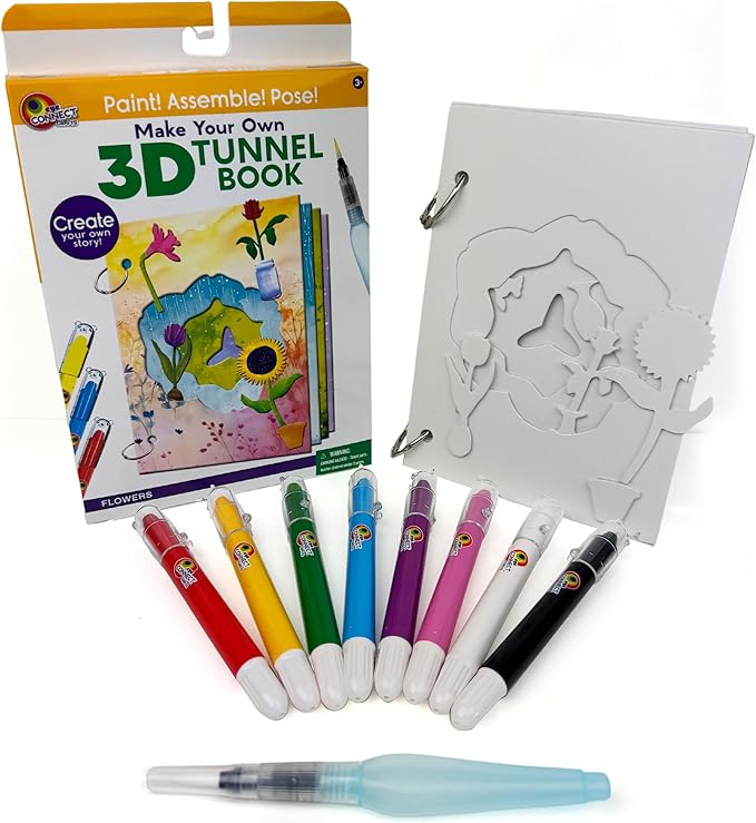 MAKE YOUR OWN 3D TUNNEL BOOK - FLOWERS & MINI POTS | Medium Size DIY Book Art & Craft Kit | Build, Paint & Draw Your Own Book with Mini Animals | Award-Winning STEAM Stationary Set | Ages 3+