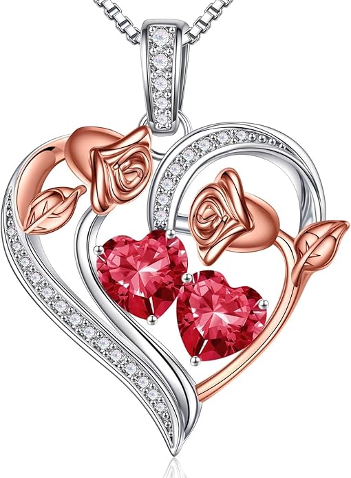 Iefil Christmas Gifts for Women Wife - 925 Sterling Silver Rose Heart Necklace, Stocking Stuffers for Women, Anniversary Birthday Gifts for Wife Girlfriend Mom
