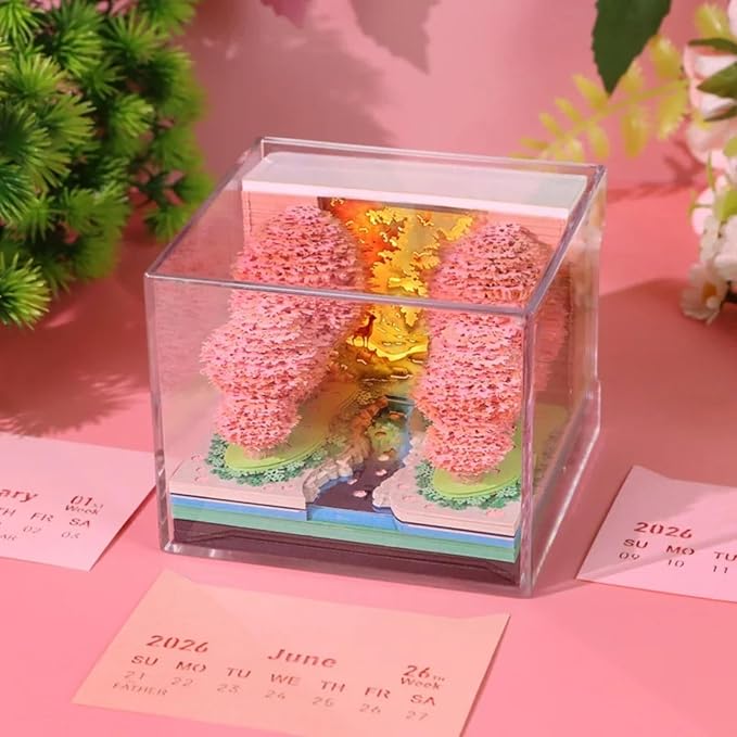 Time Piece Calendar 2026,3D Tree Tear-Away Memo Pad Creative Desk Calendars,3D Notepad Paper Carving Art Sticky Notes,3D Calendar 2026 Suitable for Room and Office Desktop Decoration