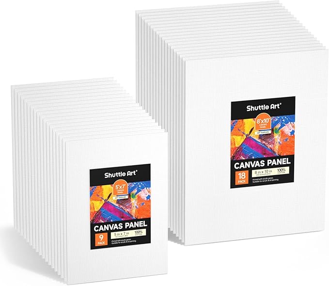Shuttle Art Painting Canvas Panels, 36 Pack, 5x7, 8x10in (18 of Each), 100% Cotton, Primed White Canvas Boards for Painting, Blank Canvases for Kids, Adults & Artists for Acrylic and Oil Painting