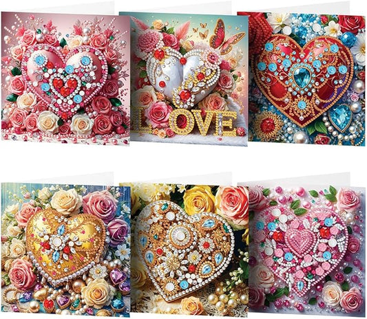 Ceitura 6Pcs DIY Diamond Art Painting Crafts Rhinestone Painting Greeting Card Making Kit Postcard for Holiday Christmas New Year Party Favors (Flower Love Heart)