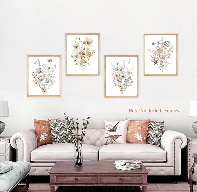 Watercolor Flower Wall Art Poster,Vintage Floral Canvas Wall Art,Botanical Wildflower Wall Decor,Vintage Prints Floral Pictures Minimalist Farmhouse Poster for Room Bedroom(8”X 10”) No Frame