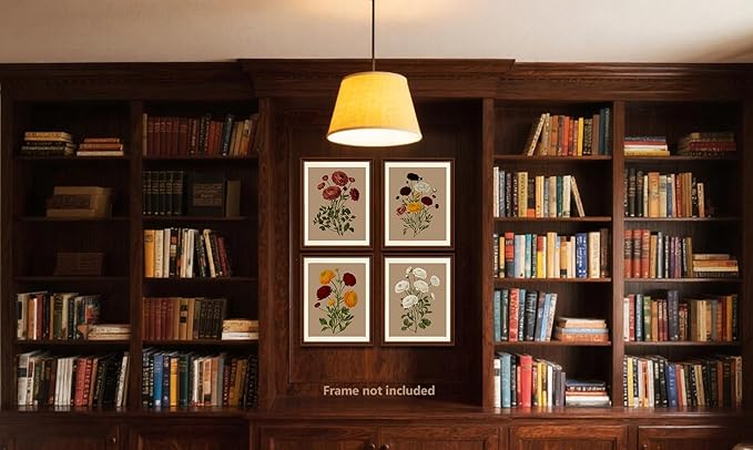 Ranunculus Flowers Prints,Vintage Floral Painting Botanical Canvas Wall Art Poster for Home Office School, Antique Botany Garden Nature Plant Flowers Artwork ,Set of 4 ( 8 x 10 in) Unframed