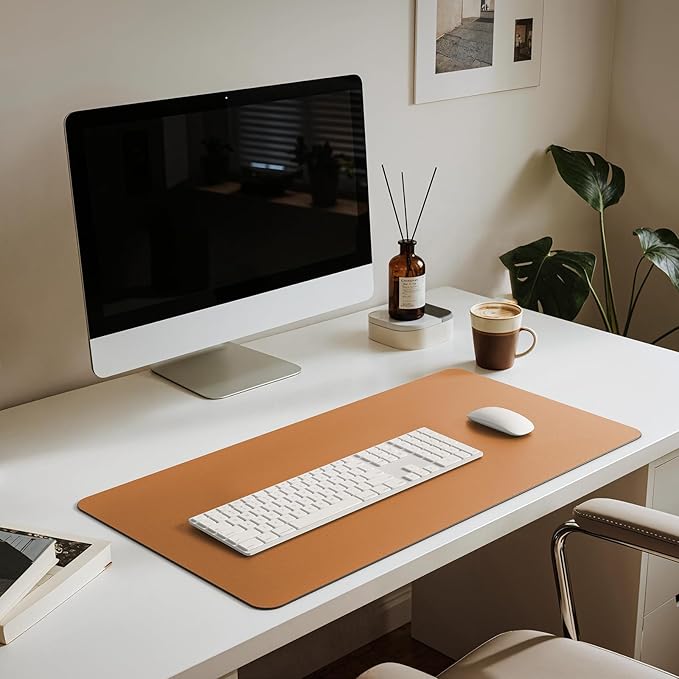 Jotsome Leather Desk Mat, Non-Slip Desk Blotter Pad - Desk Protector for Office, Home, Laptop, and Desktop, Gift for The Holidays or Christmas (Tan, 34" x 17")