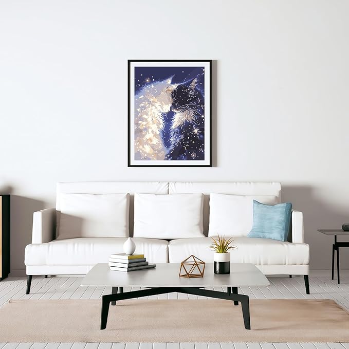 Mosaflare Paint by Numbers for Adults Beginner, White and Black Cat Adult Paint by Number Kits on Canvas, DIY Acrylic Oil Easy Painting by Numbers for Home Wall Decor 12X16 inch (Without Frame)