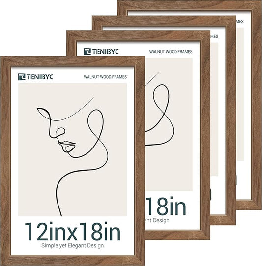 Picture Frame 4 Pack - Solid Wood Poster Photo Frame - Woodgrain Series - Room, Office, Gallery, Studio Display - Wall Hanging