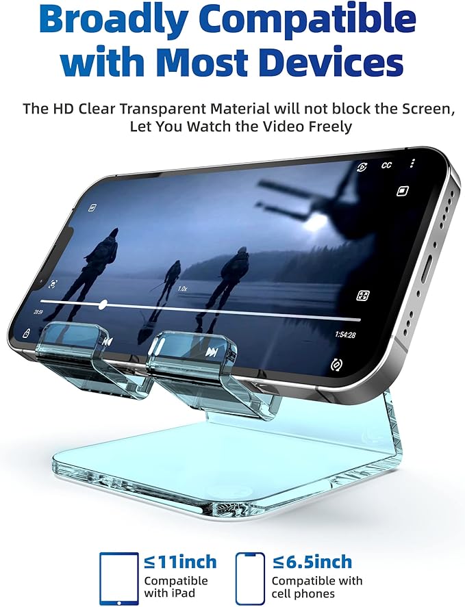 TOPGO Acrylic Cell Phone Stand, Clear Phone Holder for Office Desk, Vanity, Kitchen Counter, Bedside Table, Compatible with iPhone 17 16 15 14 13 12 11 Pro Max Plus, Smartphones, iPad, Switch, Kindle