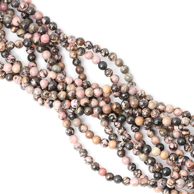 60PCS 6mm Natural Black Line Rhodochrosite Gemstone Smooth Round Loose Beads for Jewelry Making 1 Strand 15"