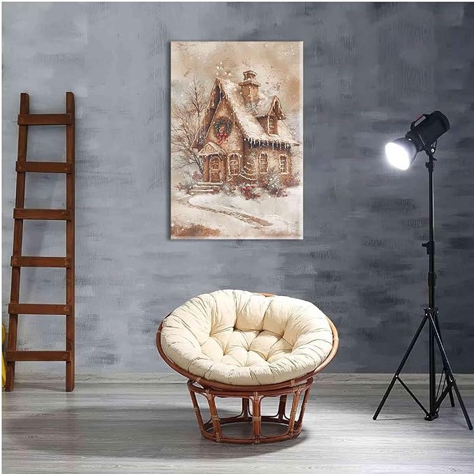 Canvas Wall Art Home decor Winter Gingerbread House Traditional Christmas Print Festive Artwork Wall Decor canvas print poster 12x18in-UnFramed