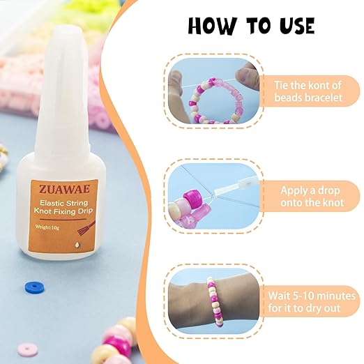 3 Pcs Bracelet String Elastic String Kont Fixing Drip, Jewelry Glue for Elastic String, Keep Stretch String Braclet for Clay Beads Bracelets, Jewelry Making Supplies, Jewelry Making Kit