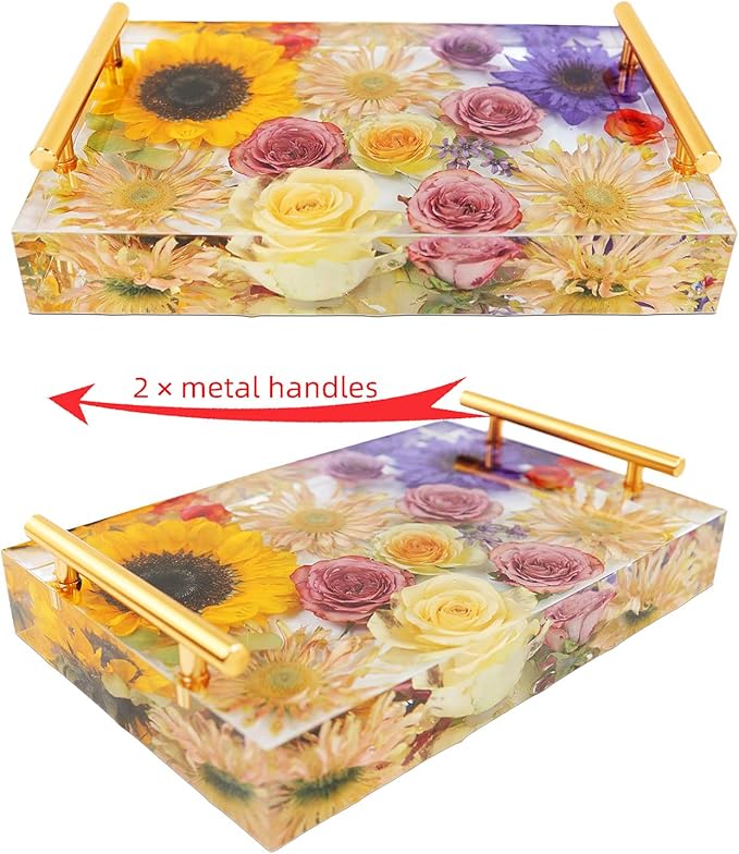 Resin Tray Molds Silicone - 13.5" Large Deep Rectangle Molds for Resin with 4pcs Coasters and Flowers Preservation Epoxy Art Making